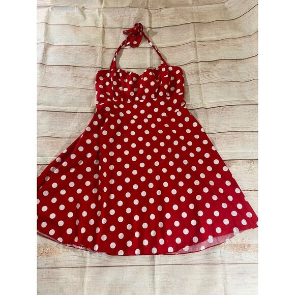 FunFash Women's Red Polka Dot Rockabilly Fit And Flare Halter Dress - 22/24 - Picture 4 of 14